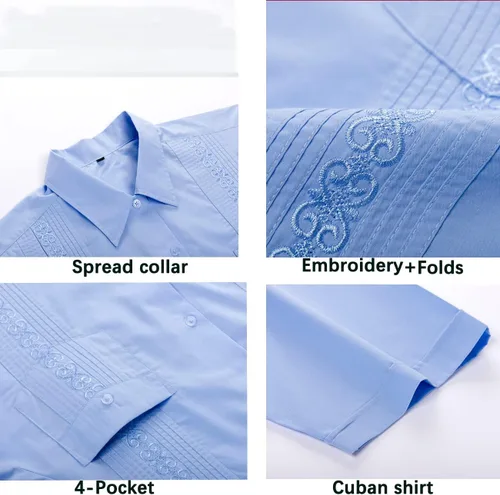 Vista 5 de MAXJON Camisas de guayabera para hombre, camisas cubanas de manga corta