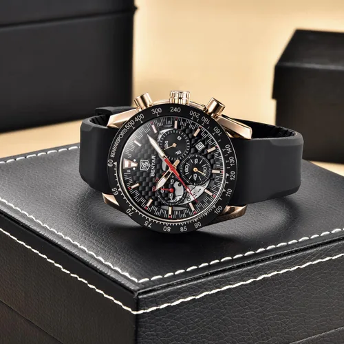 Vista 4 de BENYAR Fashion Men's Quartz Chronograph Waterproof Silicone Watches Business Casual Sport Design Wrist Watch for Men Perfect for Father Son Black