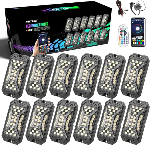 Vista 10 de SUNPIE 4 cápsulas RGBW de luces de roca – Ángulo de haz completo, 30 chips de alta potencia, carcasa de aluminio, almohadillas de montaje incluidas