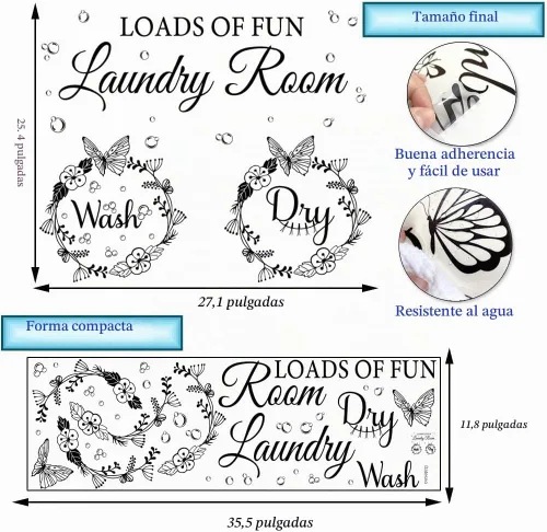 Vista 8 de Calcomanías de pared para cuarto de lavado, calcomanías de vinilo de burbujas secas con texto en inglés «Today Naked Tomorrow»