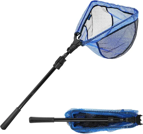 Vista 7 de SANLIKE Folding Landing Net Telescopic Pole Rubber Coated Fish Catch Net