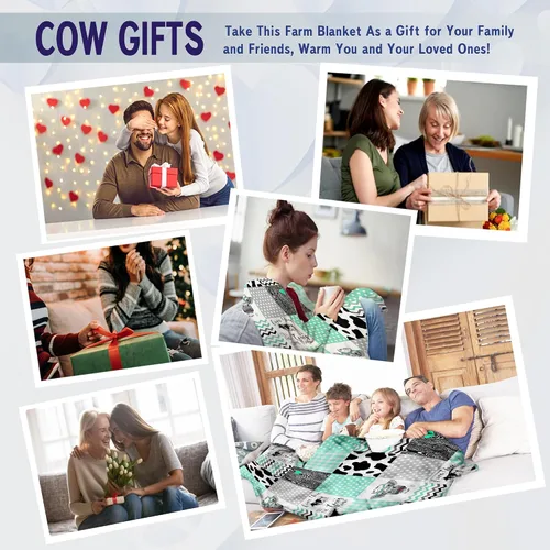 Vista 7 de YunTu Manta de vaca con estampado de vaca de animales de granja para niñas y mujeres, ropa de cama de decoración de vaca, regalos para Navidad, San