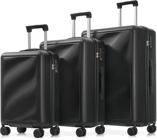 Vista 14 de Merax 3 piezas expandible ABS Hardshell equipaje Sets Spinner Wheel Maleta TSA Lock Suit Case, Apertura frontal negra, Juego de 2 piezas, Maleta
