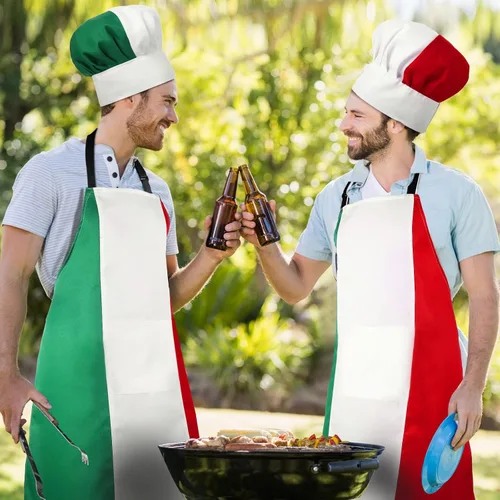 Vista 7 de SATINIOR - Delantal italiano y sombrero de chef para mujeres y hombres, disfraz italiano, babero de tela, delantal de bandera de Italia