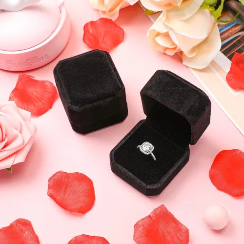 Vista 5 de Laumoi 36 cajas de anillo a granel de terciopelo cajas de exhibición de anillos negro