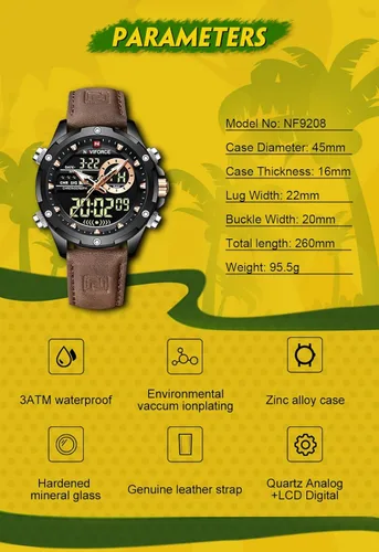 Vista 5 de NAVIFORCE Reloj digital militar para hombre, movimiento de cuarzo japonés, analógico, resistente al agua, reloj deportivo de cuero multifuncional