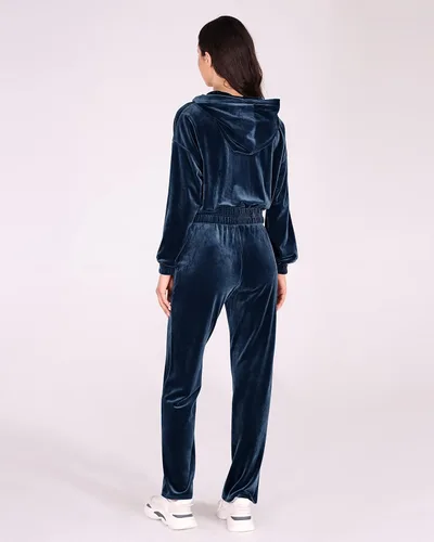 Vista 5 de ODODOS Conjunto de 2 piezas de terciopelo para mujer, sudadera con capucha y pantalones de cintura alta con cremallera