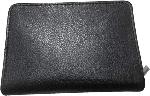Vista 8 de Cartera de piel con bloqueo RFID para hombres y mujeres con cremallera, gran capacidad de almacenamiento, Marrón, Negro
