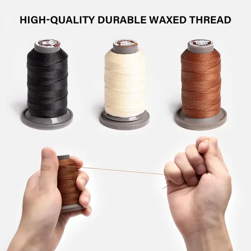 Vista 4 de WUTA Juego de agujas de coser a mano de hilo encerado, suministros de costura de cuero para tapicería del hogar, bolsas de lona de cuero, sofá