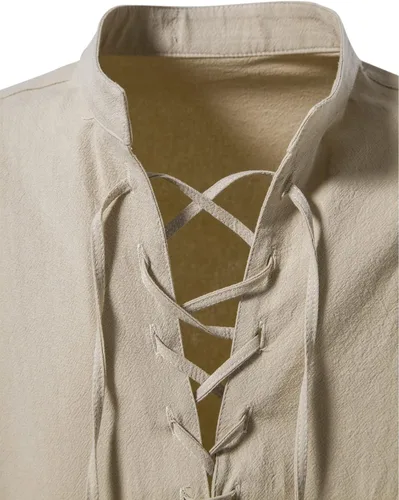 Vista 4 de LucMatton - Camisas de manga larga de estilo retro de algodón 100 para hombres de estilo medieval vikingo o hippie