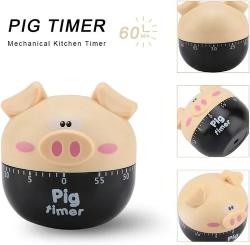 Vista 4 de Lindo cerdo de dibujos animados temporizador de cocina temporizadores mecánicos contadores para cocinar herramienta de sincronización reloj Caqui
