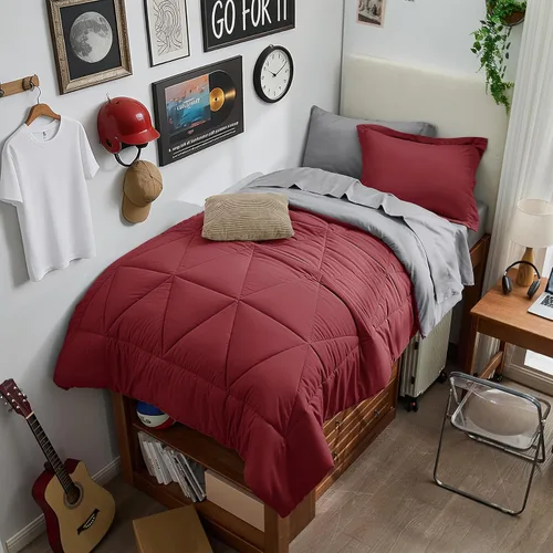 Vista 11 de BEDELITE Juego de ropa de cama con edredón tamaño individual de 5 piezas, reversible, en una bolsa - Juego de cama de lujo suave de microfibra