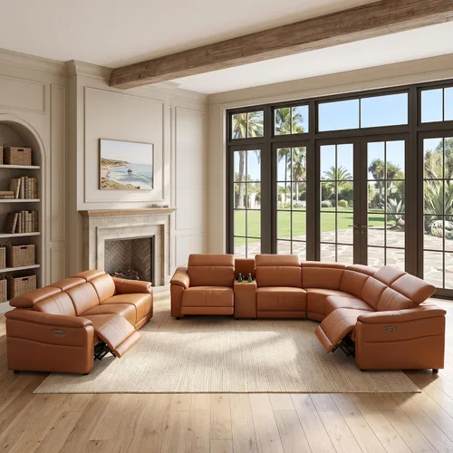 Vista 9 de Sofá seccional reclinable eléctrico, sofá de felpa beige y gris, sofá seccional con consola de almacenamiento, sofá reclinable para sala de estar