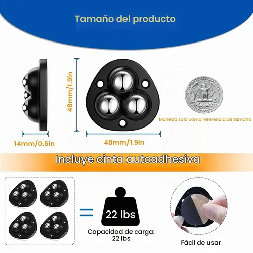 Vista 2 de TRVL FIELDER Ruedas giratorias autoadhesivas – Rueda universal giratoria de 360°, rodamiento de transferencia de bolas mini para pequeños