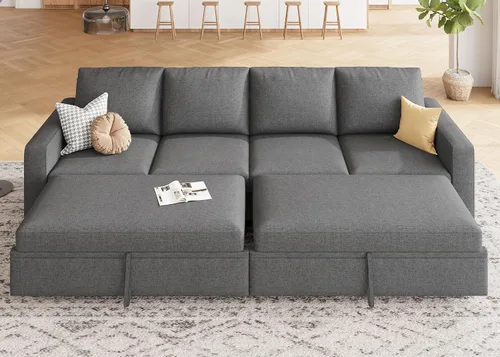 Vista 10 de HONBAY - Asiento individual para sofá cama modular con cama extraíble, sillón sin brazos personalizable para sofá modular, color beige