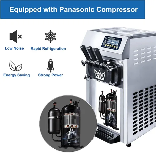 Vista 5 de Máquina de helado comercial, con función de pre-enfriamiento, limpieza automática, panel LCD, máquina de helado suave de servicio 18L/H, máquina