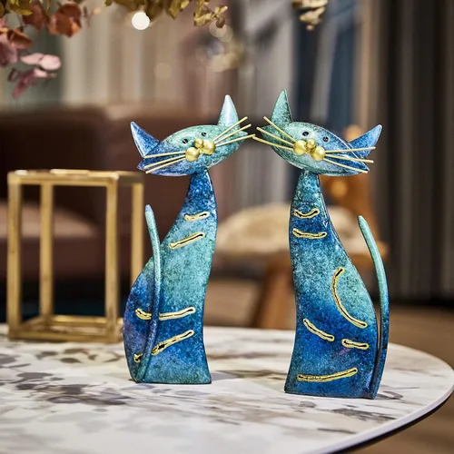 Vista 3 de Aayla Estatuas de gato – Juego de 3 pequeñas figuras azules de gatos acuáticos, adorable regalo para los amantes de los gatos, decoración