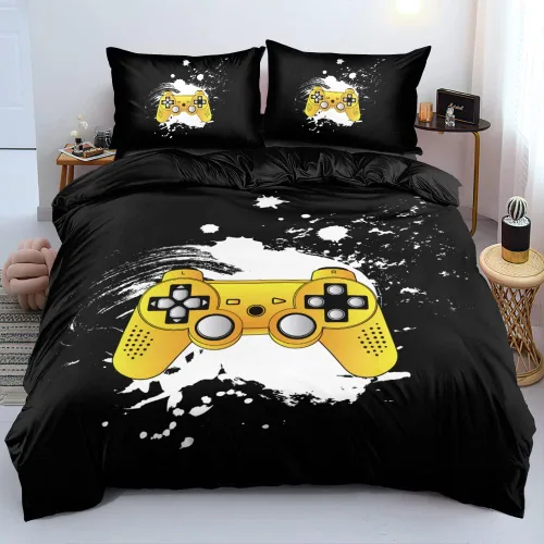 Vista 29 de Juego de funda de edredón de tamaño individual con estampado 3D de Gamepad azul para niños, fundas de edredón y fundas de almohada para dormitorio