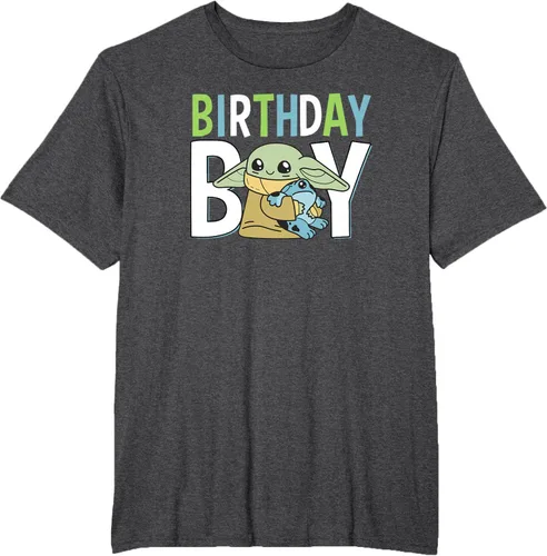 Vista 14 de Star Wars: The Mandalorian Grogu Birthday Boy Hug Blue Green T-Shirt Negro