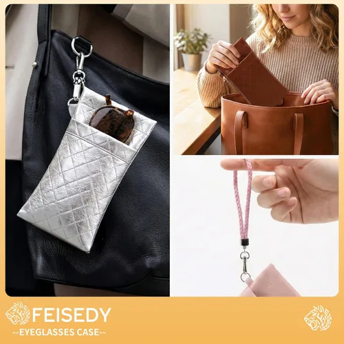 Vista 3 de FEISEDY Paquete de 2 fundas dobles para gafas, bolsa suave para gafas de sol, con correa para la muñeca, B0363
