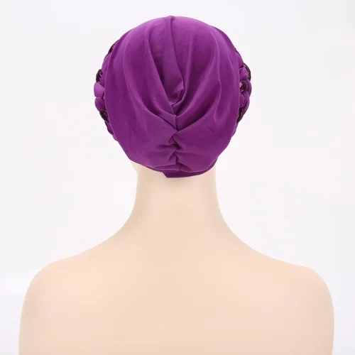 Vista 8 de Turbante para mujer Pañuelo de cabeza trenzado brillante sedoso trenzado para quimioterapia para la cabeza de cáncer