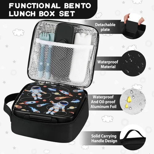 Vista 2 de MAISON HUIS Lonchera Bento con termo de sopa de 8 onzas, recipiente a prueba de fugas de 5 compartimentos, tarro térmico para comida caliente