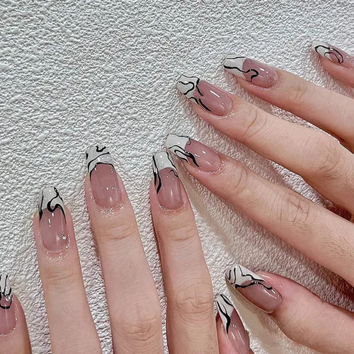 Vista 8 de Uñas postizas a presión de longitud media – 24 piezas de acrílico artificial reutilizables de cobertura completa para mujeres, diseño de corazón