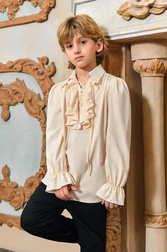 Vista 2 de Bbalizko Camisa de vampiro pirata con volantes, medieval, renacentista, con cordones, para niños, gótica, victoriana, disfraz de Halloween