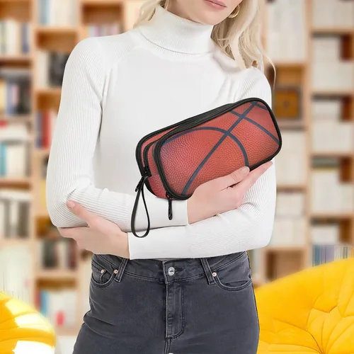 Vista 7 de Kcldeci Estuche para lápices con textura de baloncesto, gran capacidad, estuche para lápices, bolsa para lápices, bolsa para escuela