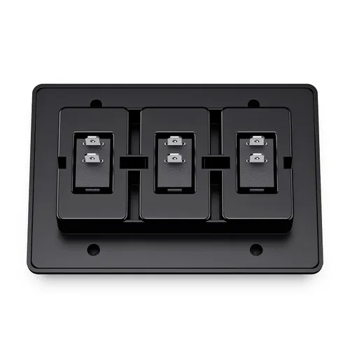 Vista 3 de Moderno interruptor de encendido y apagado triple SPST con bisel, 12 voltios, para RV, remolque, cámper, con etiqueta adhesiva (negro)