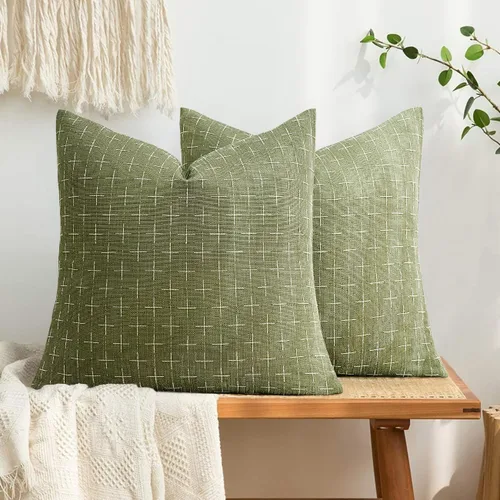 Vista 64 de MIULEE - Juego de 2 fundas de almohada decorativas de lino de arpillera navideñas, modernas, estilo campestre, rústicas, tejidas, con textura