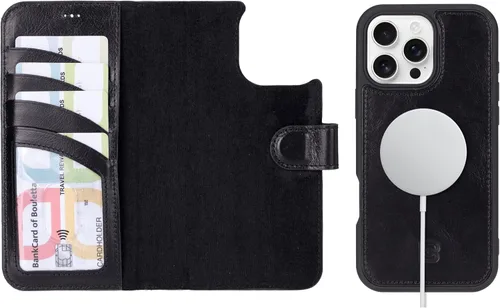 Vista 13 de BOULETTA Magsafe - Funda para iPhone 15 compatible con cuero de grano completo, magnética, desmontable, cartera para teléfono (2 en 1), 4 tarjeteros