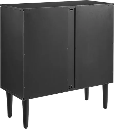 Vista 9 de Crosley Furniture Everett Accent - Armario de almacenamiento, soporte para tocadiscos, soporte para discos de vinilo, negro mate