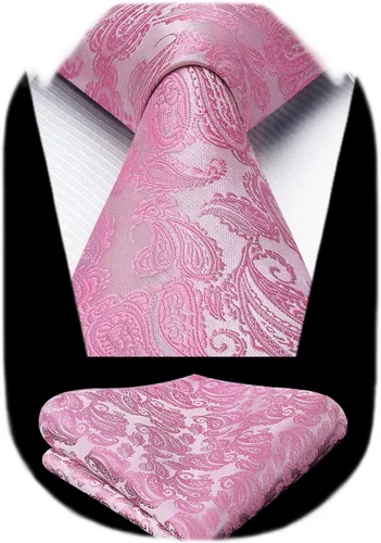 Vista 100 de HISDERN Corbatas para hombre, corbata de cachemira y bolsillo cuadrado tejido clásico floral para hombre, corbata de fiesta de boda