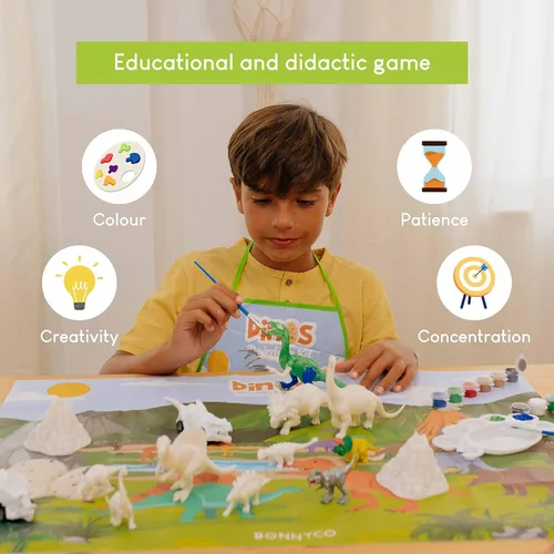 Vista 7 de BONNYCO Juguetes de dinosaurio para niños, kit de pintura de 16 figuras. Kits de manualidades para niños con juguetes que brillan en la oscuridad