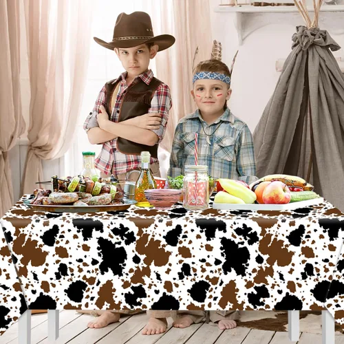 Vista 2 de CMUSKO Decoraciones de vaca de las montañas, 3 manteles con estampado de vaca, animales de granja, color negro y marrón, funda rectangular