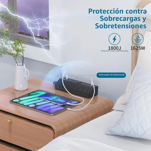 Vista 4 de JXGUCAT - Regleta de alimentación con abrazadera de escritorio con estación de carga rápida de 40 W, enchufe plano de 10 pies, protector contra