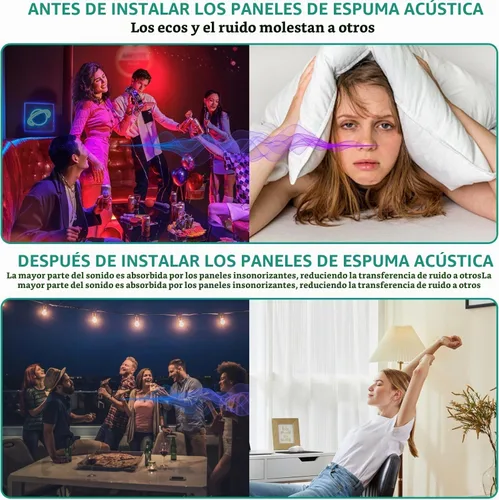 Vista 6 de Paneles de espuma a prueba de sonido para paredes, espuma acústica de alta densidad para reducción de ruido y control de eco en estudio en casa