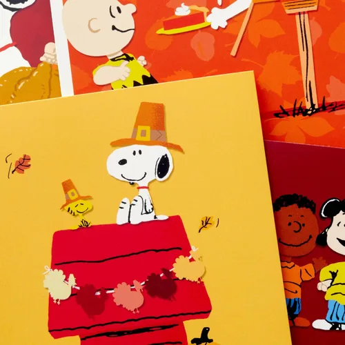 Vista 5 de Hallmark Surtido de tarjetas de Acción de Gracias de Peanuts, Snoopy y amigos (16 tarjetas surtidas con sobres)