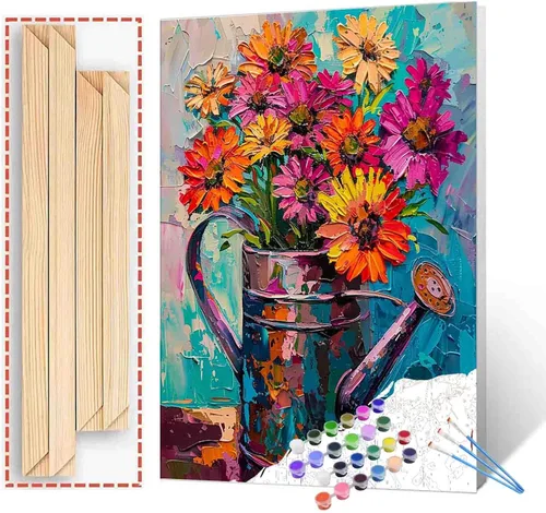 Vista 11 de Tucocoo Pintura de girasoles para ventana por números para adultos, kits de pintura al óleo digital sobre lienzo con pinceles y pigmento acrílico
