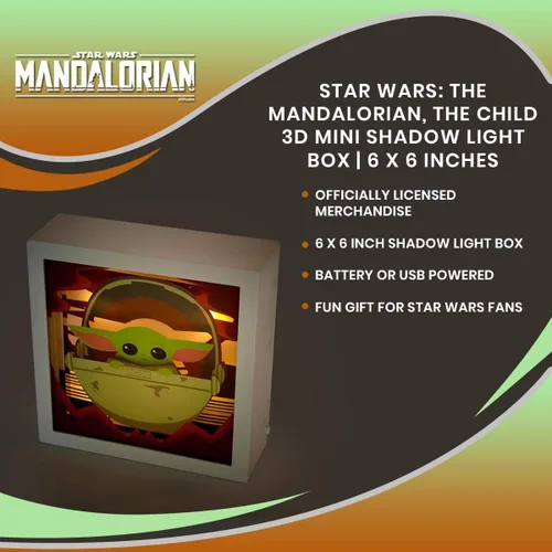 Vista 6 de Star Wars The Mandalorian, The Child - Mini caja de luz de sombra 3D 6 x 6 pulgadas