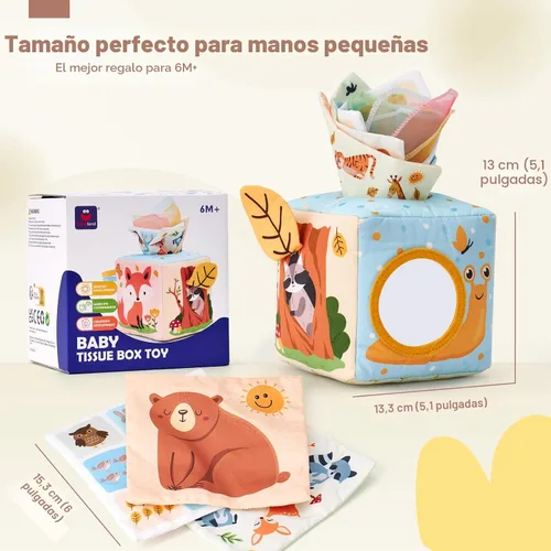 Vista 8 de hahaland Caja de pañuelos de juguete para bebé, juguetes Montessori de 6 a 12 meses, juguetes Montessori para niños de 6 meses, regalos para bebés