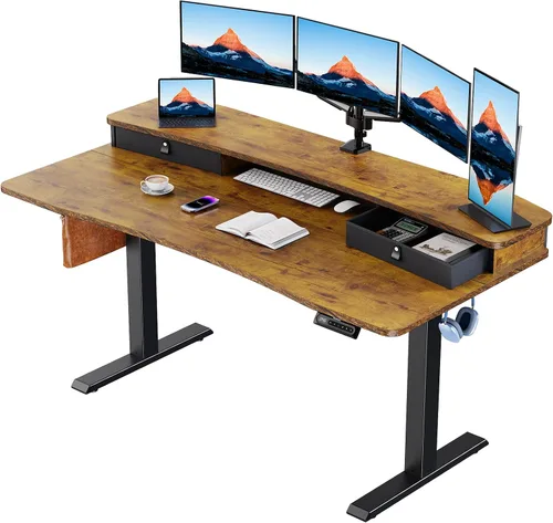 Vista 11 de HUANUO - Escritorio eléctrico de pie de 32 x 21 pulgadas con 2 cajones, compatible con montaje con abrazadera en C, escritorio de computadora