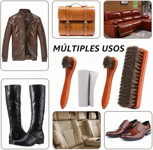 Vista 6 de Unekez Kit de cepillo de pelo de caballo de 4 piezas, kit de pulido de zapatos, cepillos de limpieza de botas de cuero Kit de cuidado de cepillo
