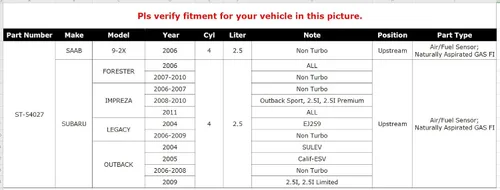 Vista 2 de Autopart T Sensor de O2 Upstream para Subaru Forester/Impreza/Legacy/Outback, SAAB 9-2X 2.5L 2006-10 - ST-54027