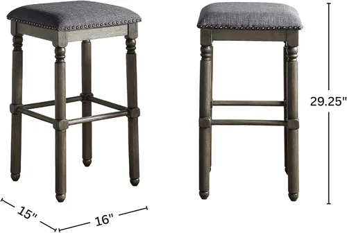 Vista 2 de Roundhill Furniture Arnhem Taburetes de bar tapizados de madera, juego de 2, color gris