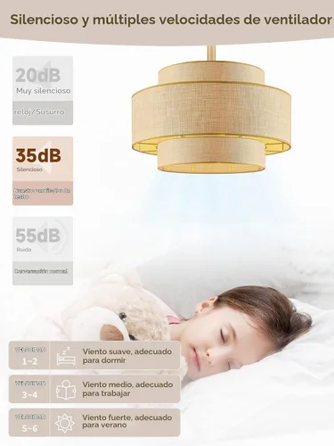 Vista 2 de Ventilador de techo estilo bohemio con luz de ratán con control remoto