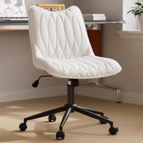 Vista 10 de Silla de oficina sin brazos, silla de escritorio sin brazos, silla giratoria ajustable con ruedas, tapizada de piel sintética, compacta