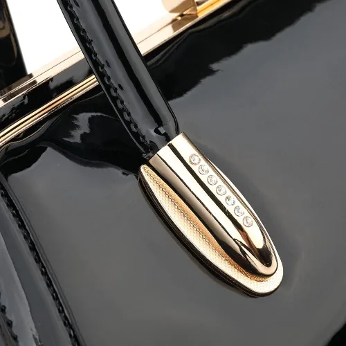 Vista 5 de Style Strategy Monederos de cuero de charol para mujer, asa superior con cierre de beso, bolso cruzado para mujer