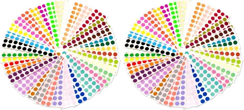 Vista 8 de Pegatinas adhesivas permanentes de 0.25 pulgadas con código de color, 38 colores surtidos en un paquete variado Etiquetas circulares en 38